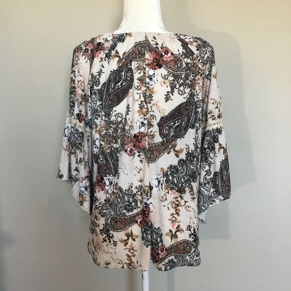 Naif Womens Medium Beige Floral Blouse Top Boho Wide Arm Paisley Floral Print - Picture 3 of 12